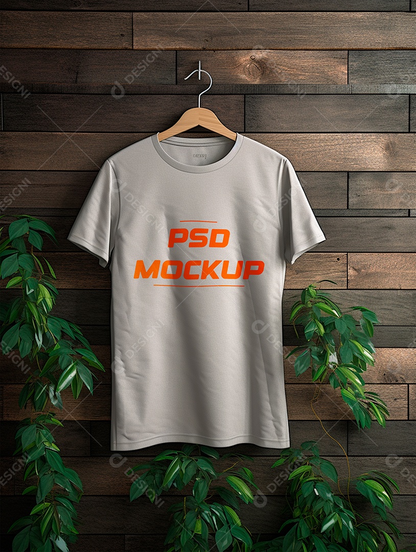 Mockup Camiseta Cinza No Cabide PSD Editável