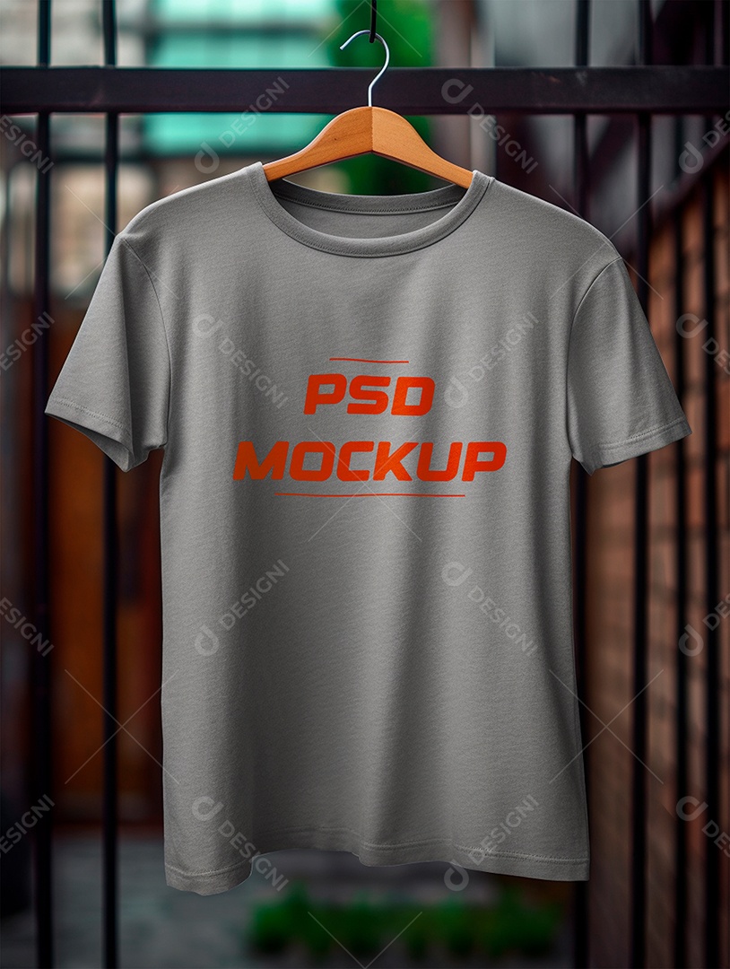 Mockup Camiseta Cinza No Cabide PSD Editável