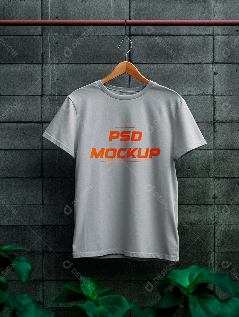 Mockup Camiseta Cinza No Cabide PSD Editável