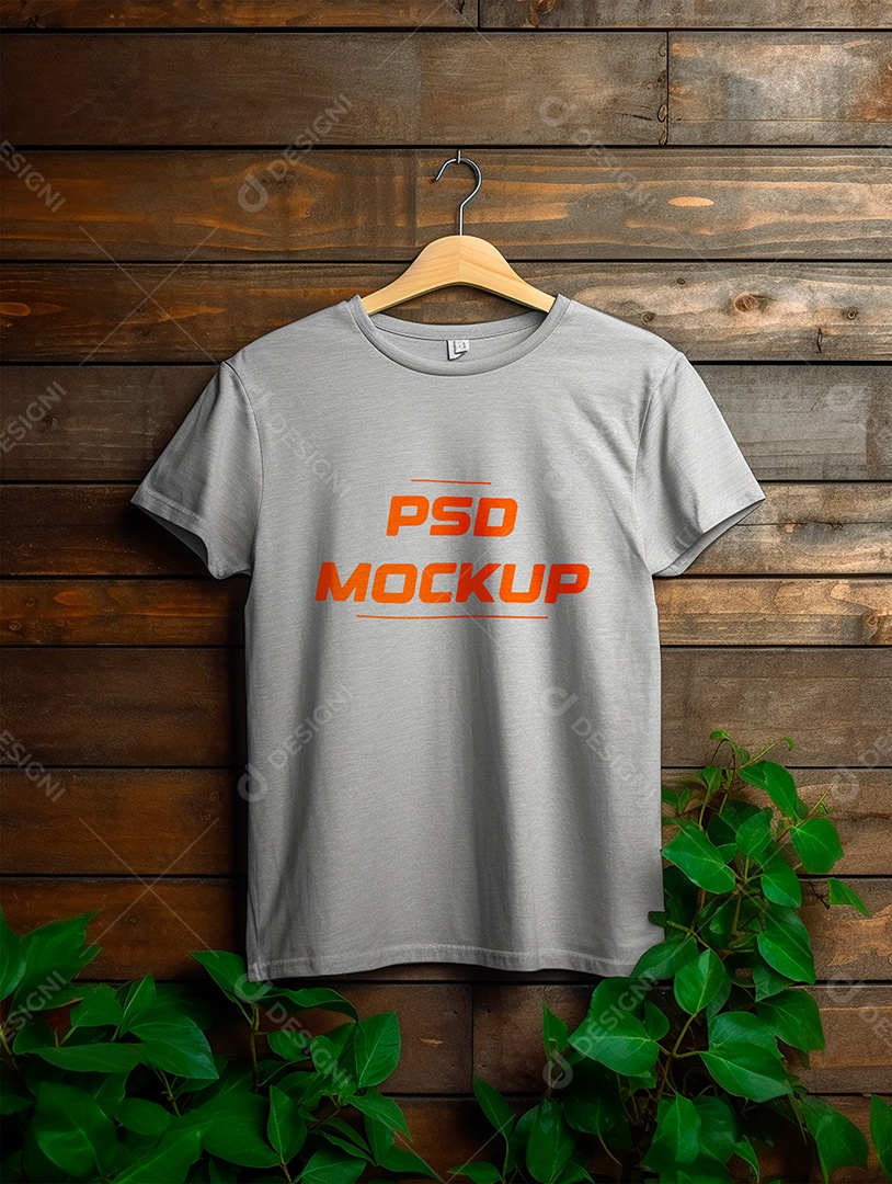 Mockup Camiseta Cinza No Cabide PSD Editável