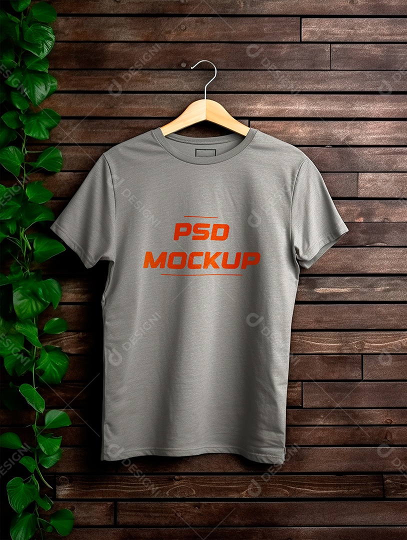 Mockup Camiseta Cinza No Cabide PSD Editável