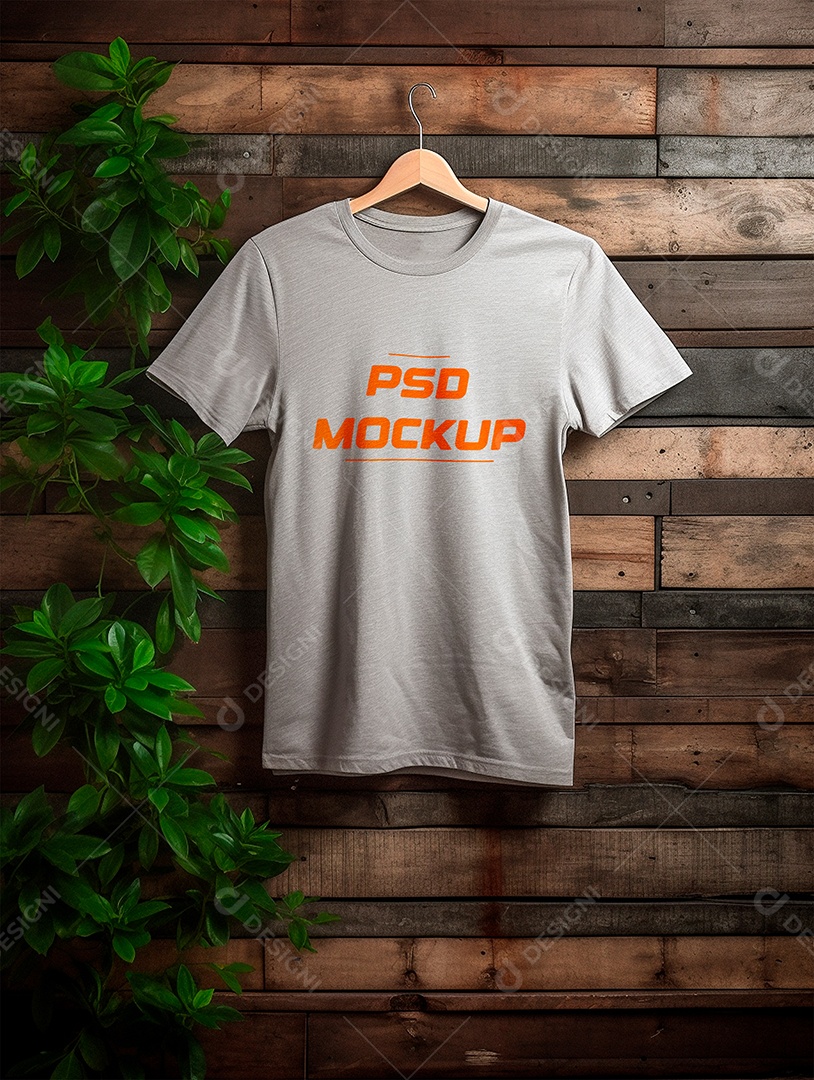 Mockup Camiseta Cinza No Cabide PSD Editável