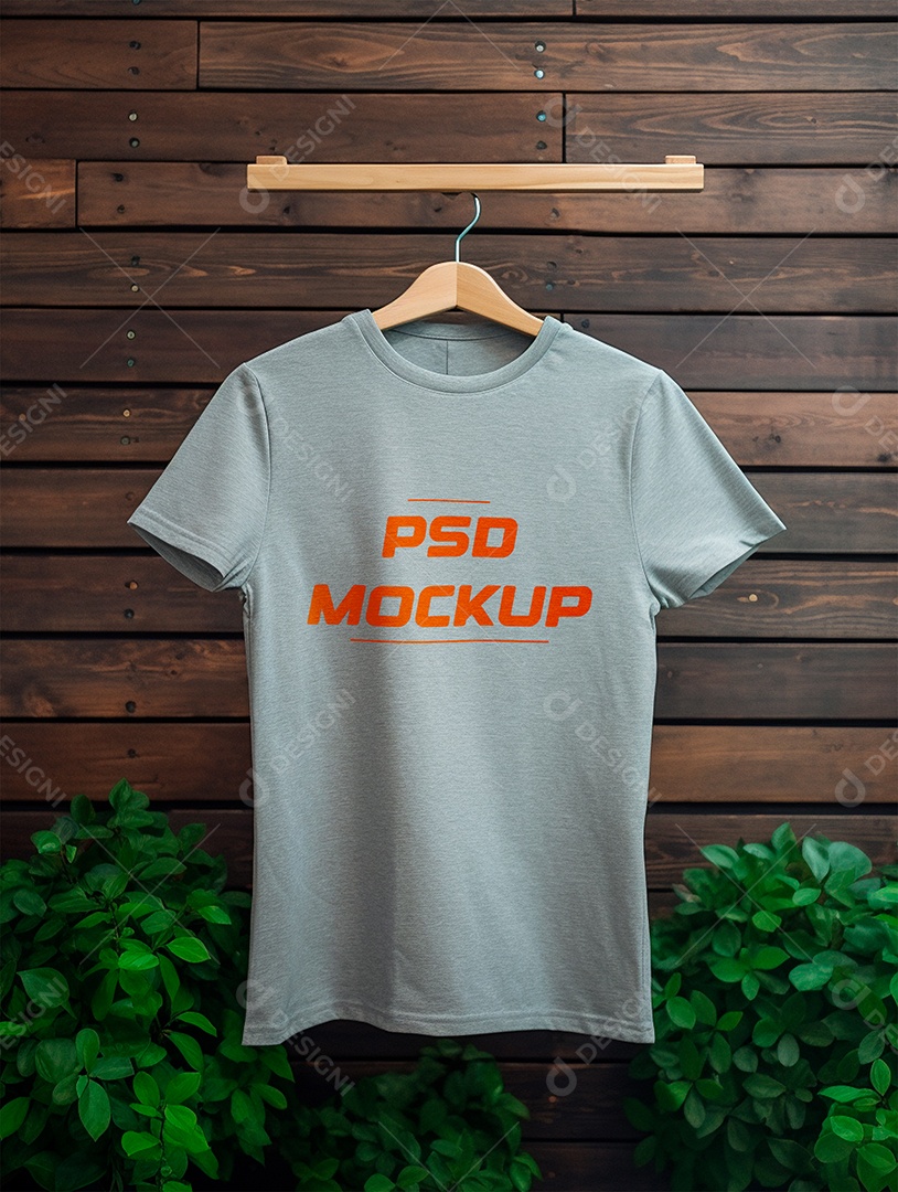 Mockup Camiseta Cinza No Cabide PSD Editável