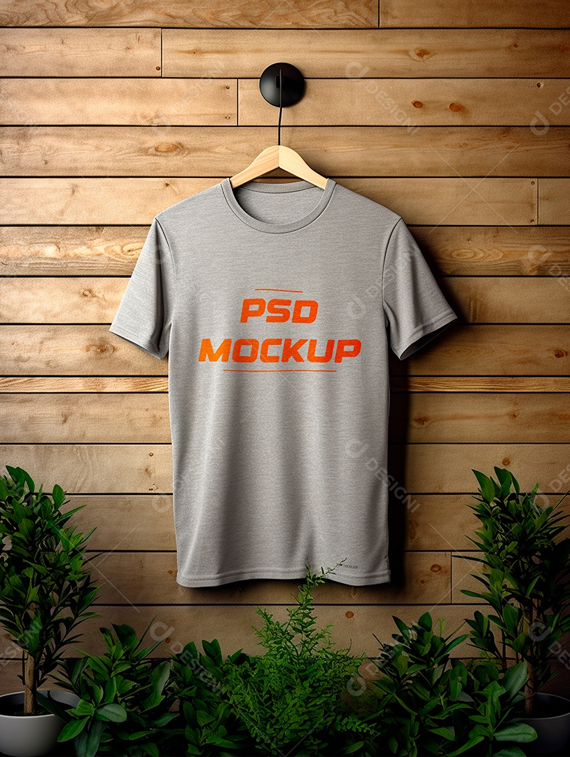 Mockup Camiseta Cinza No Cabide PSD Editável