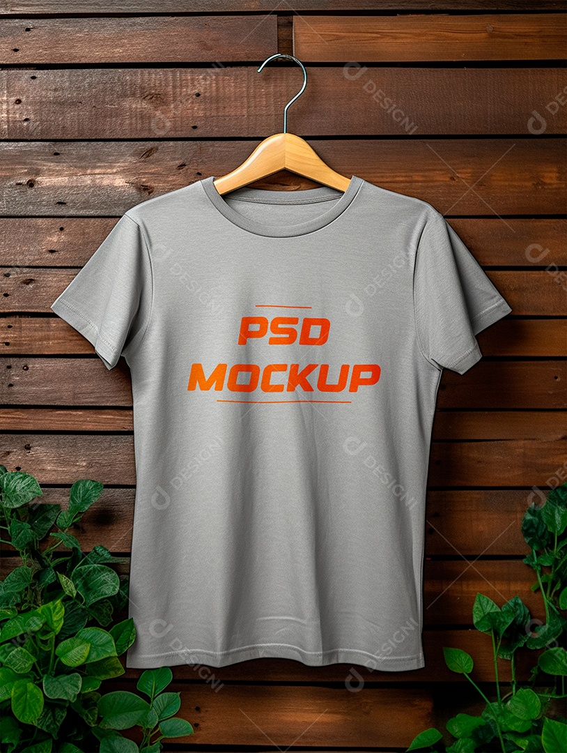 Mockup Camiseta Cinza No Cabide PSD Editável