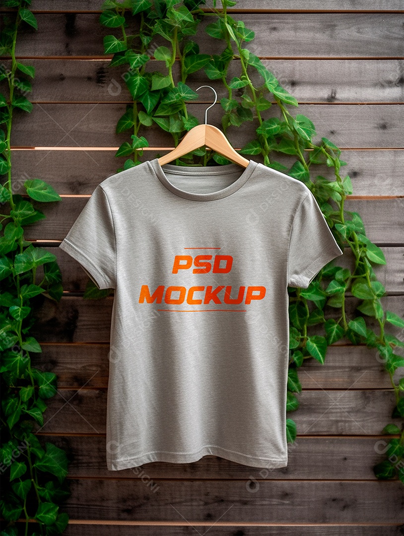 Editable PSD Gray T-shirt On The Hanger Mockup