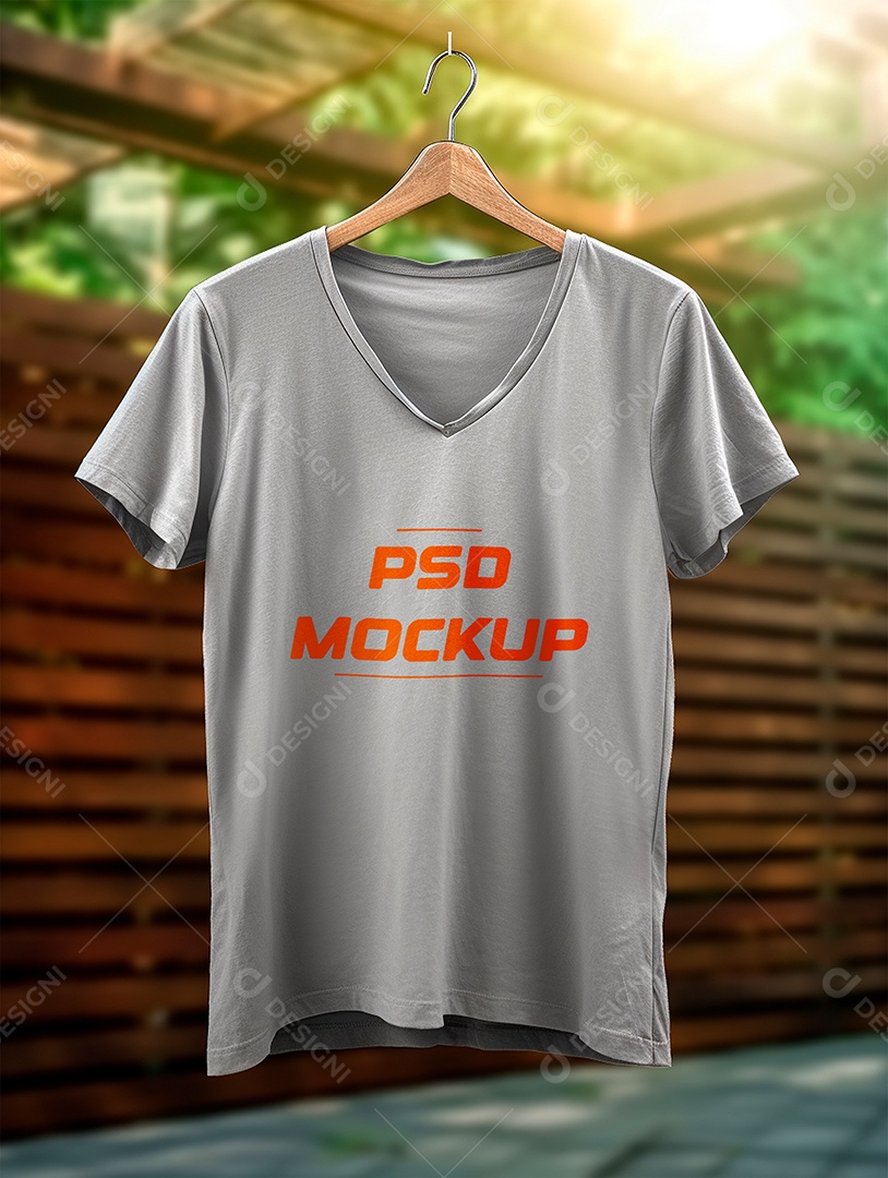 Mockup Camiseta Cinza No Cabide PSD Editável