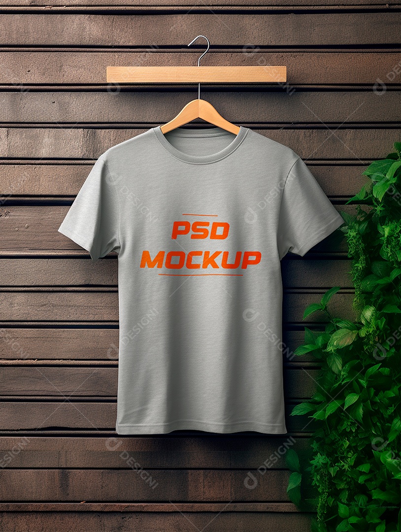 Mockup Camiseta Cinza No Cabide PSD Editável