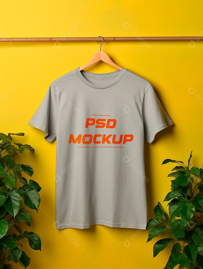 Mockup Camiseta Cinza No Cabide PSD Editável