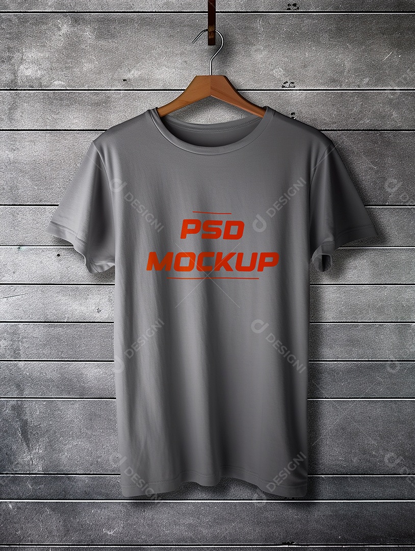 Mockup Camiseta Cinza No Cabide PSD Editável