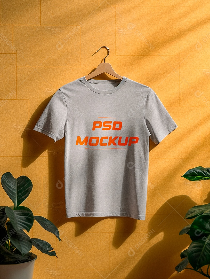 Editable PSD Gray T-shirt On The Hanger Mockup