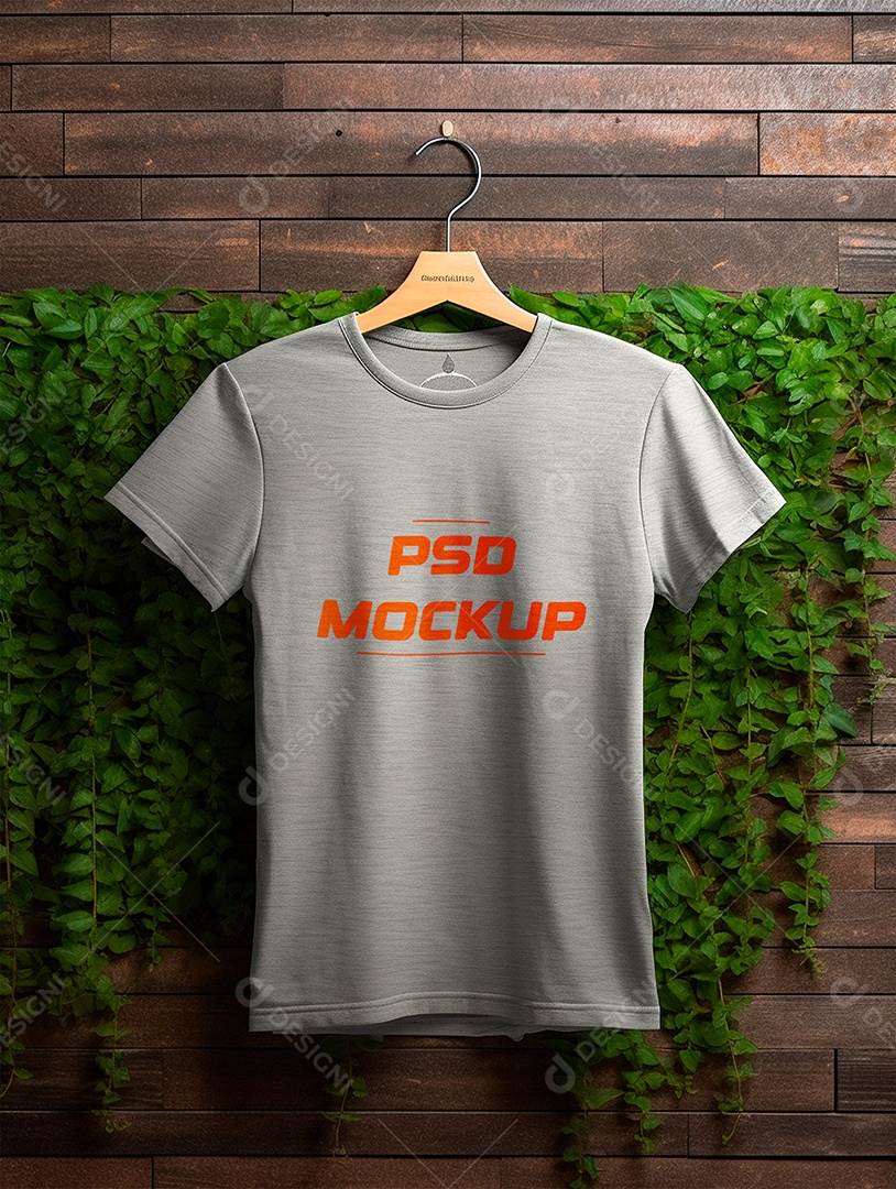 Mockup Camiseta Cinza No Cabide PSD Editável
