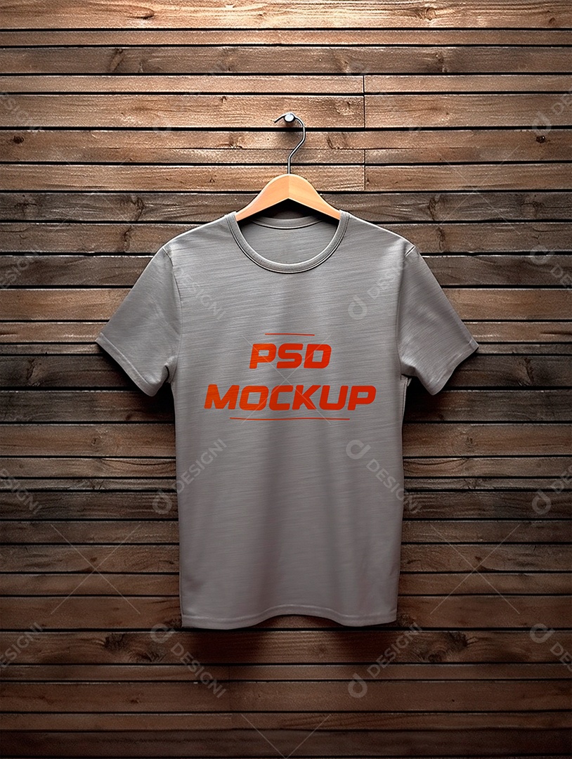 Mockup Camiseta Cinza No Cabide PSD Editável