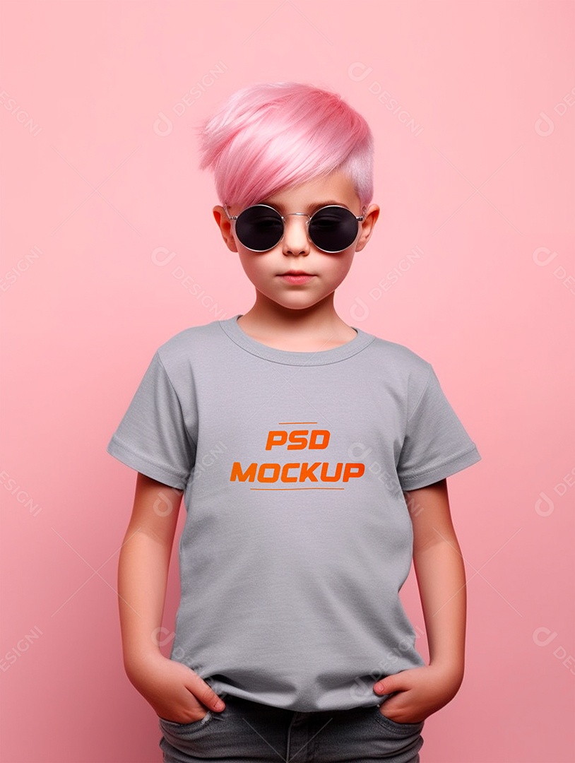 Mockup Camiseta Cinza Infantil PSD Editável