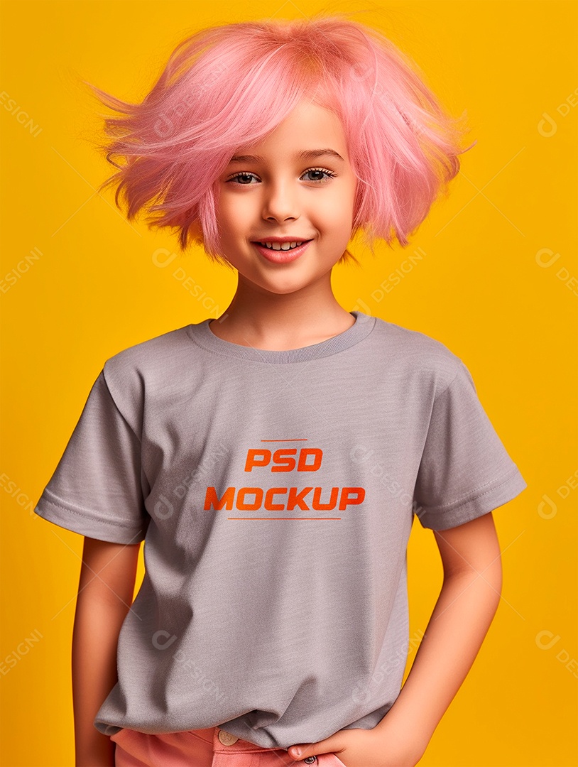 Mockup Camiseta Cinza Infantil PSD Editável