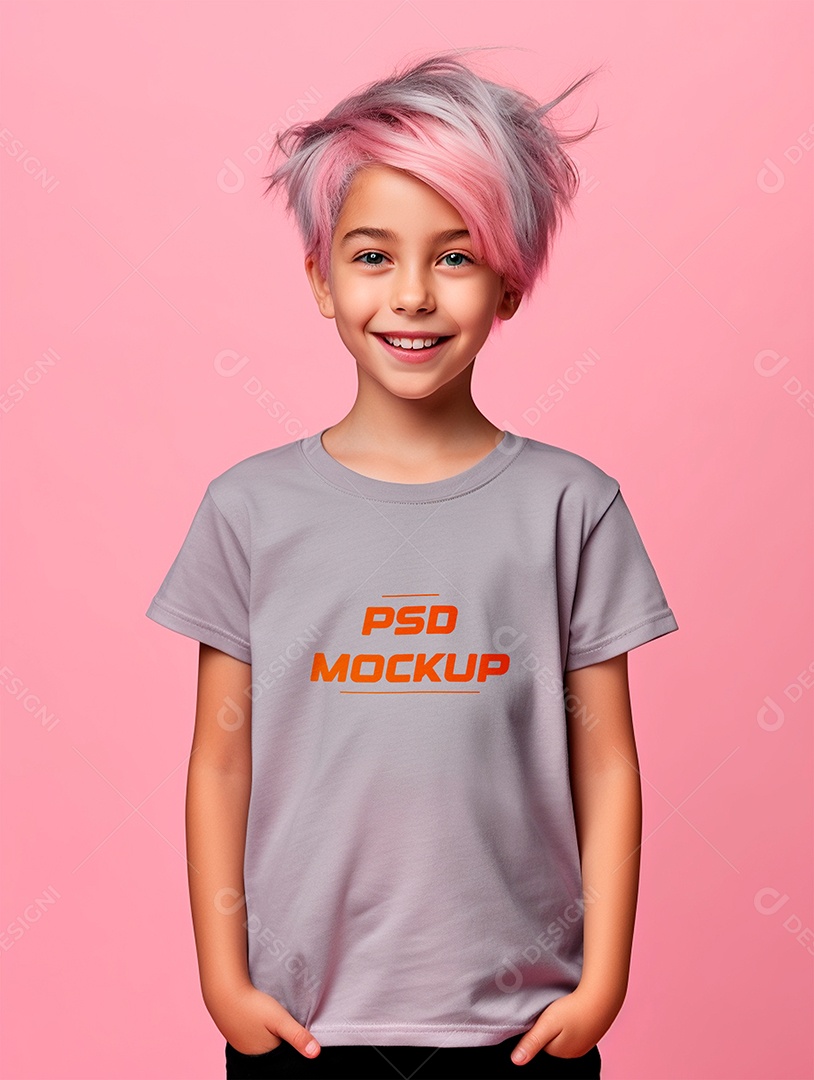 Mockup Camiseta Cinza Infantil PSD Editável