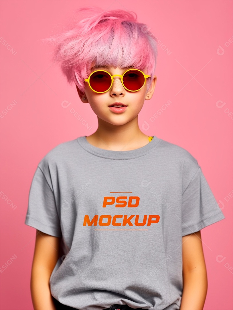Mockup Camiseta Cinza Infantil PSD Editável