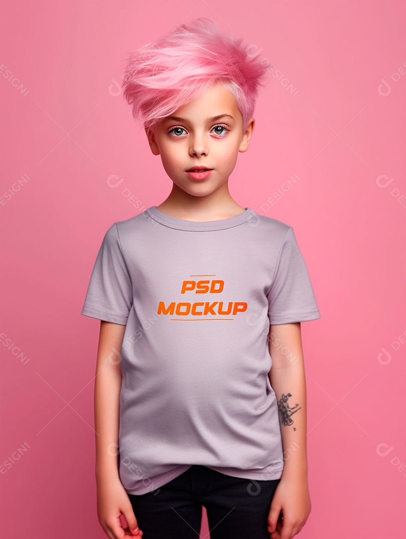 Mockup Camiseta Cinza Infantil PSD Editável