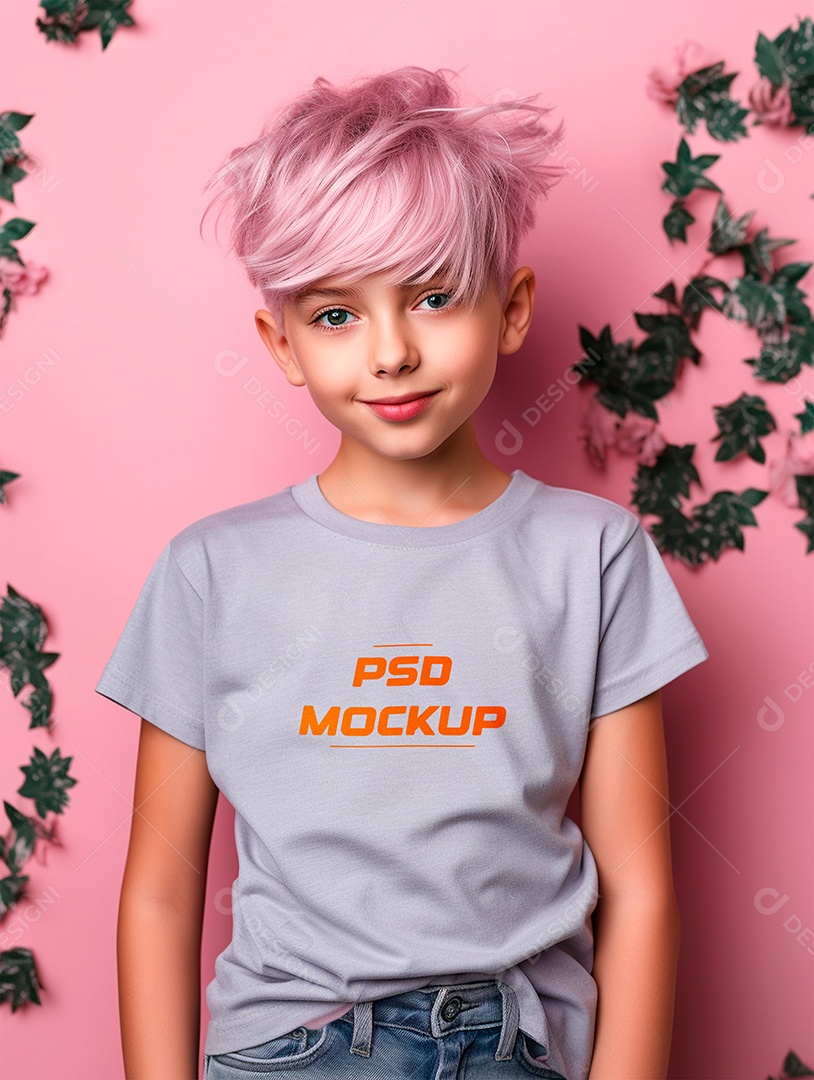 Mockup Camiseta Cinza Infantil PSD Editável