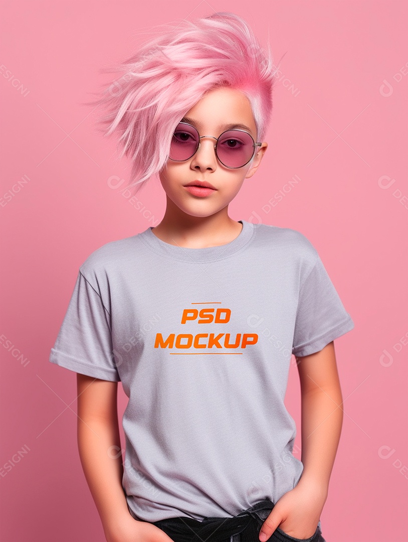 Mockup Camiseta Cinza Infantil PSD Editável