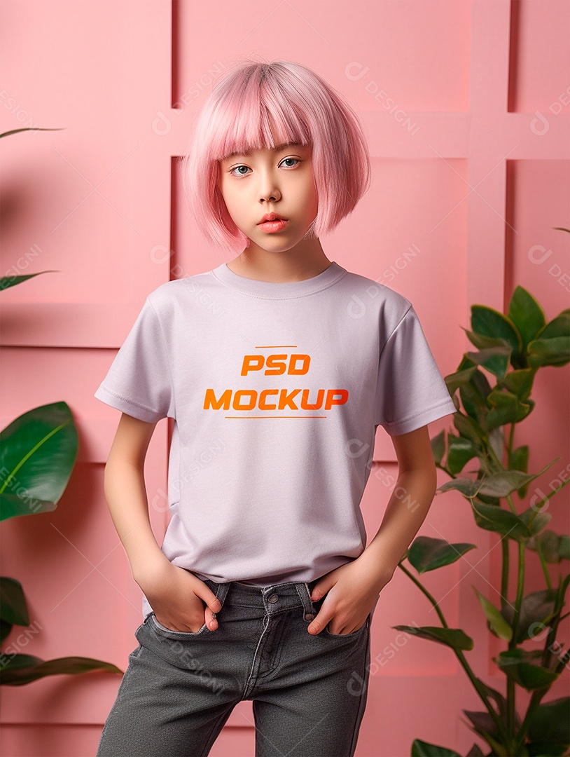 Mockup Camiseta Cinza Infantil PSD Editável
