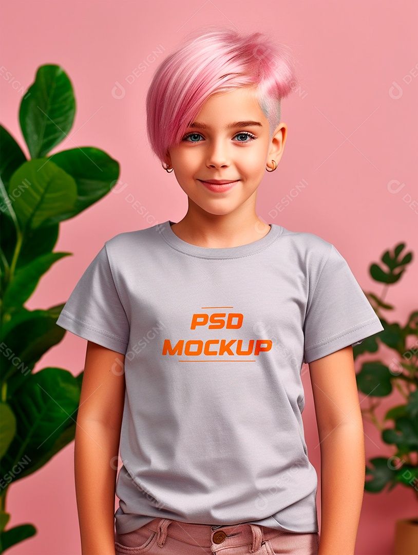 Mockup Camiseta Cinza Infantil PSD Editável