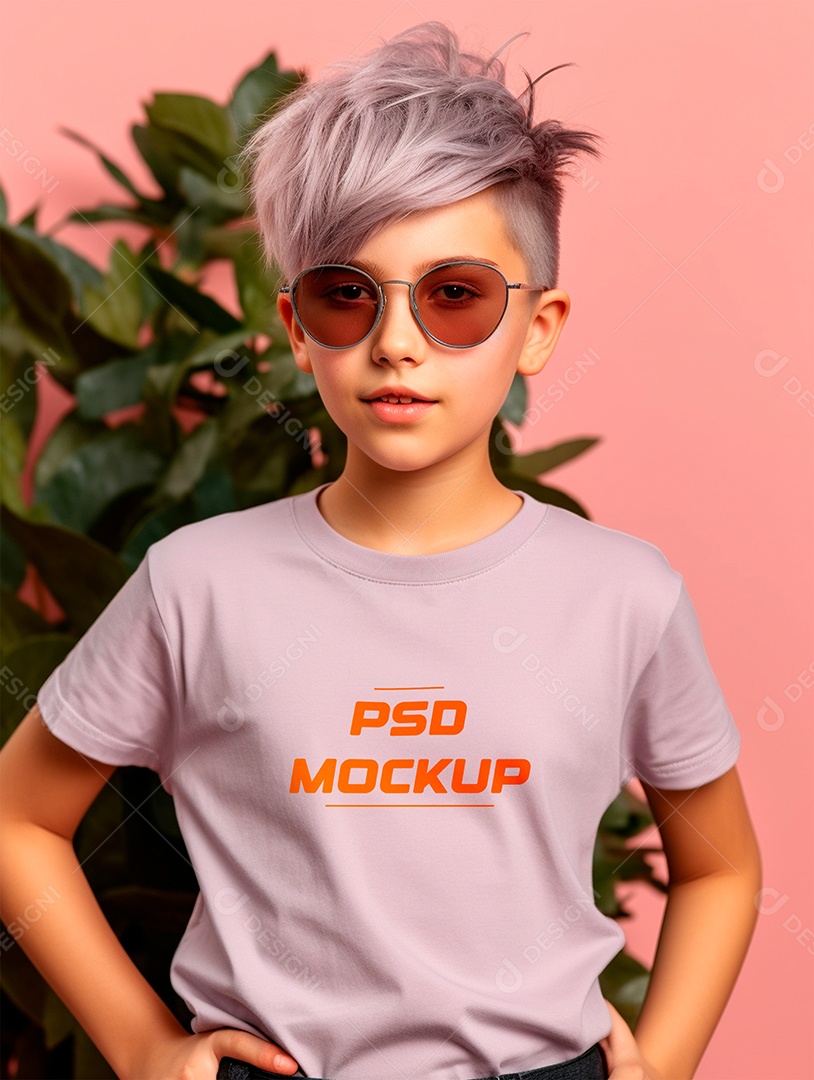 Mockup Camiseta Cinza Infantil PSD Editável