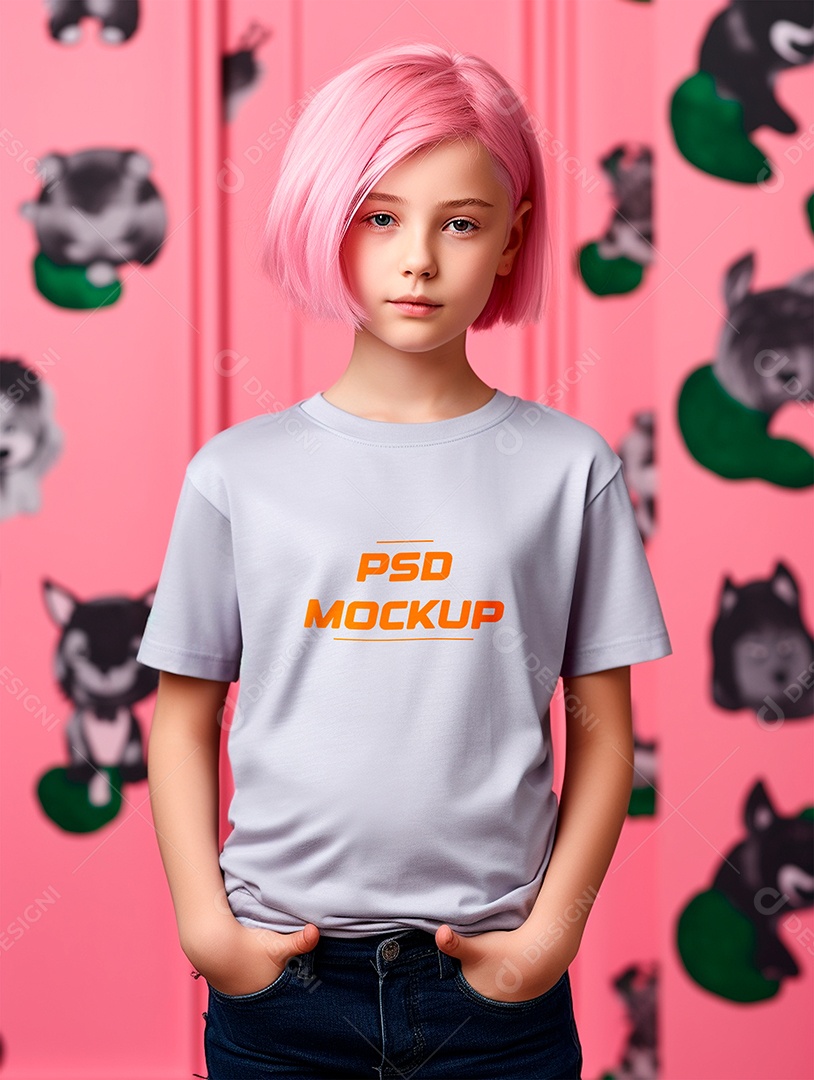 Mockup Camiseta Cinza Infantil PSD Editável