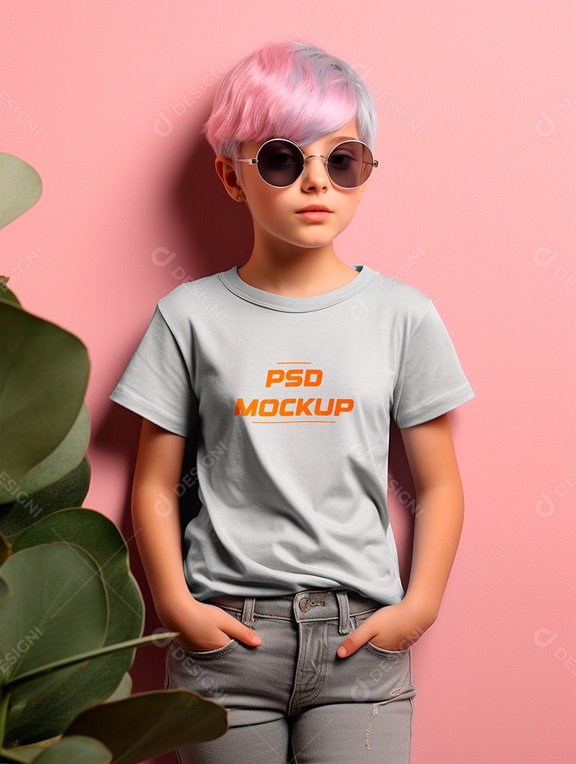 Mockup Camiseta Cinza Infantil PSD Editável
