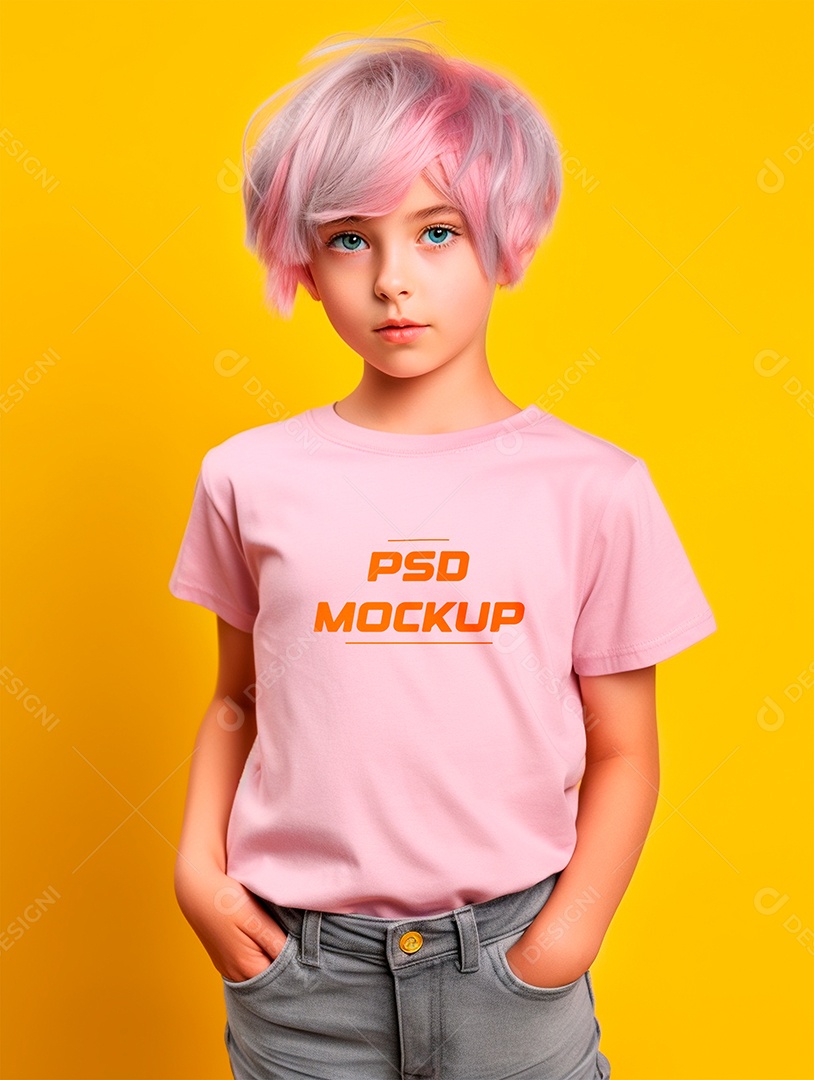 Mockup Camiseta Cinza Infantil PSD Editável