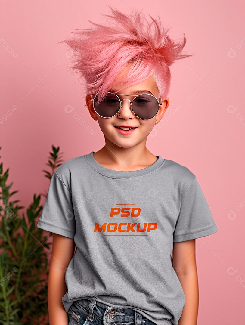 Mockup Camiseta Cinza Infantil PSD Editável
