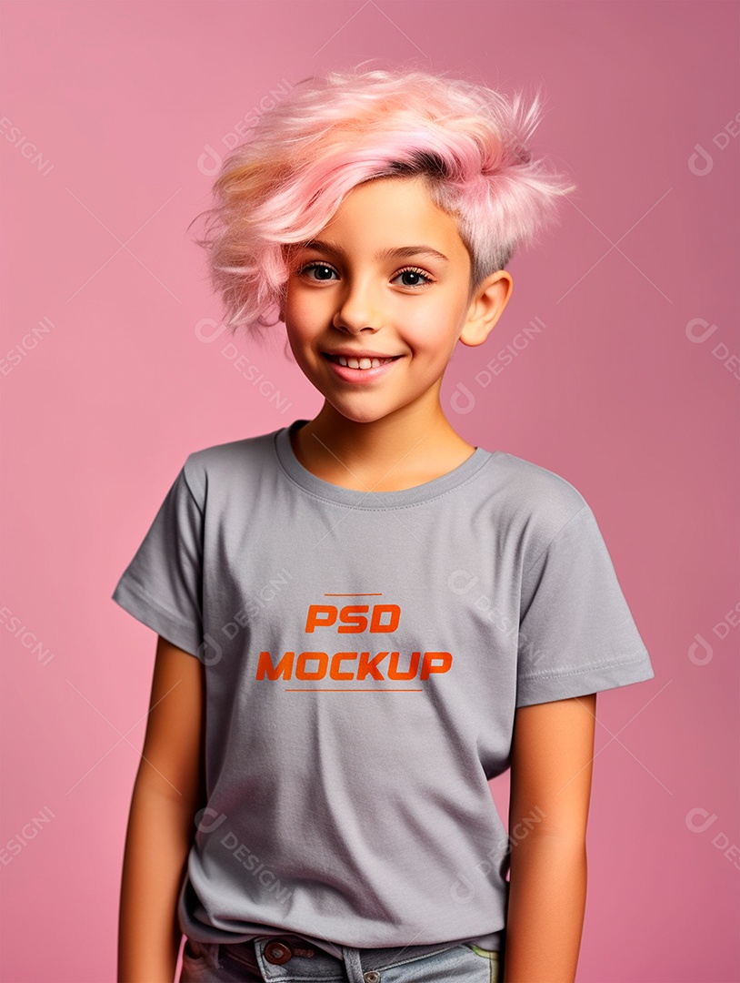 Mockup Camiseta Cinza Infantil PSD Editável