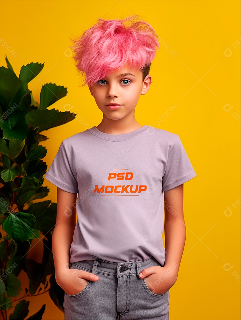 Mockup Camiseta Cinza Infantil PSD Editável