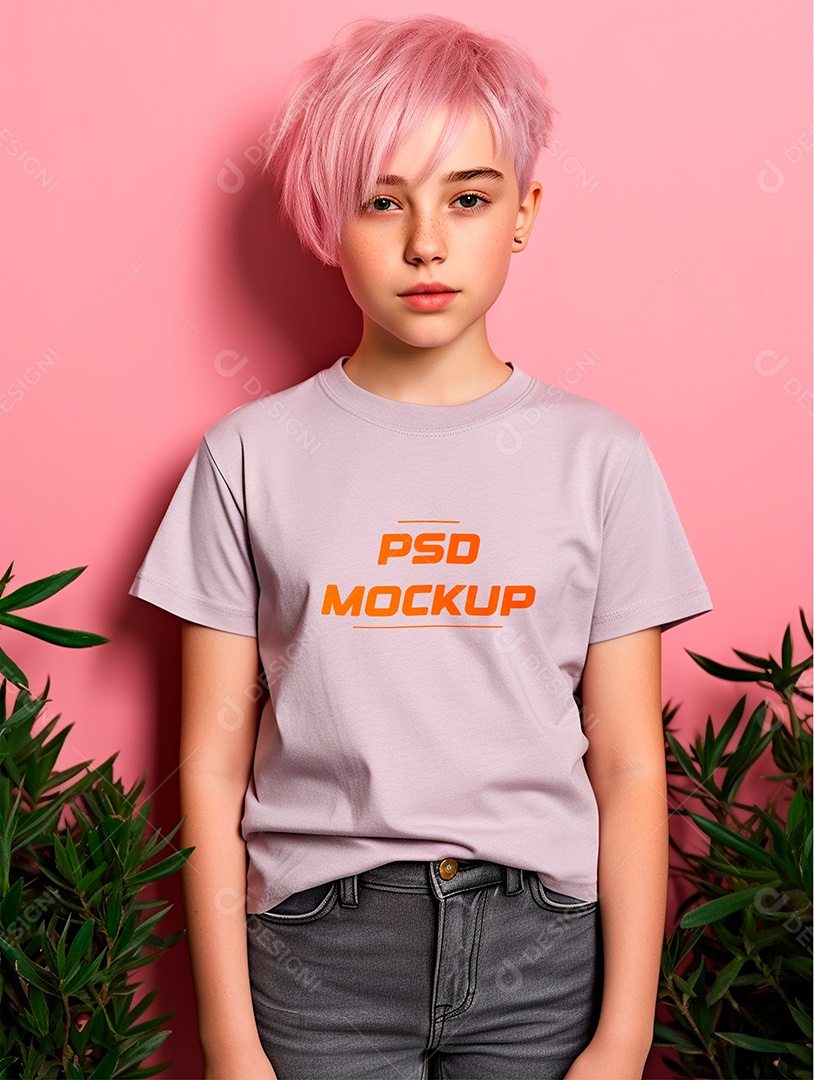 Mockup Camiseta Cinza Infantil PSD Editável