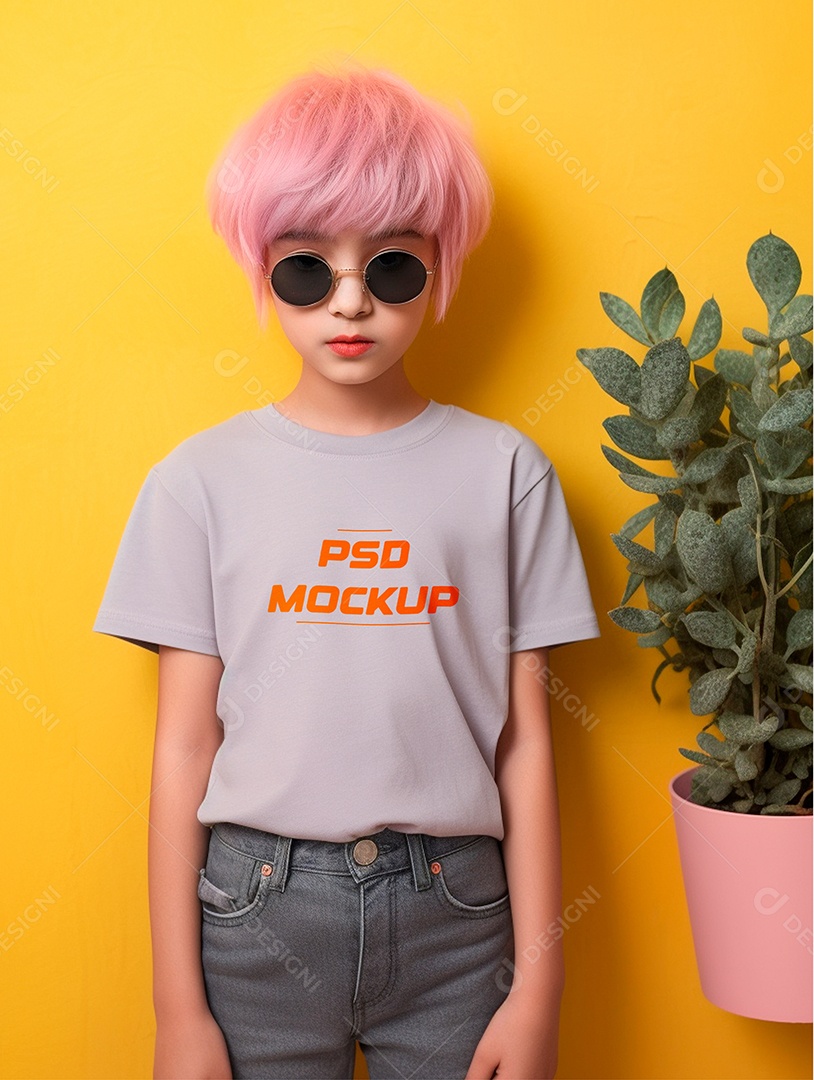 Mockup Camiseta Cinza Infantil PSD Editável