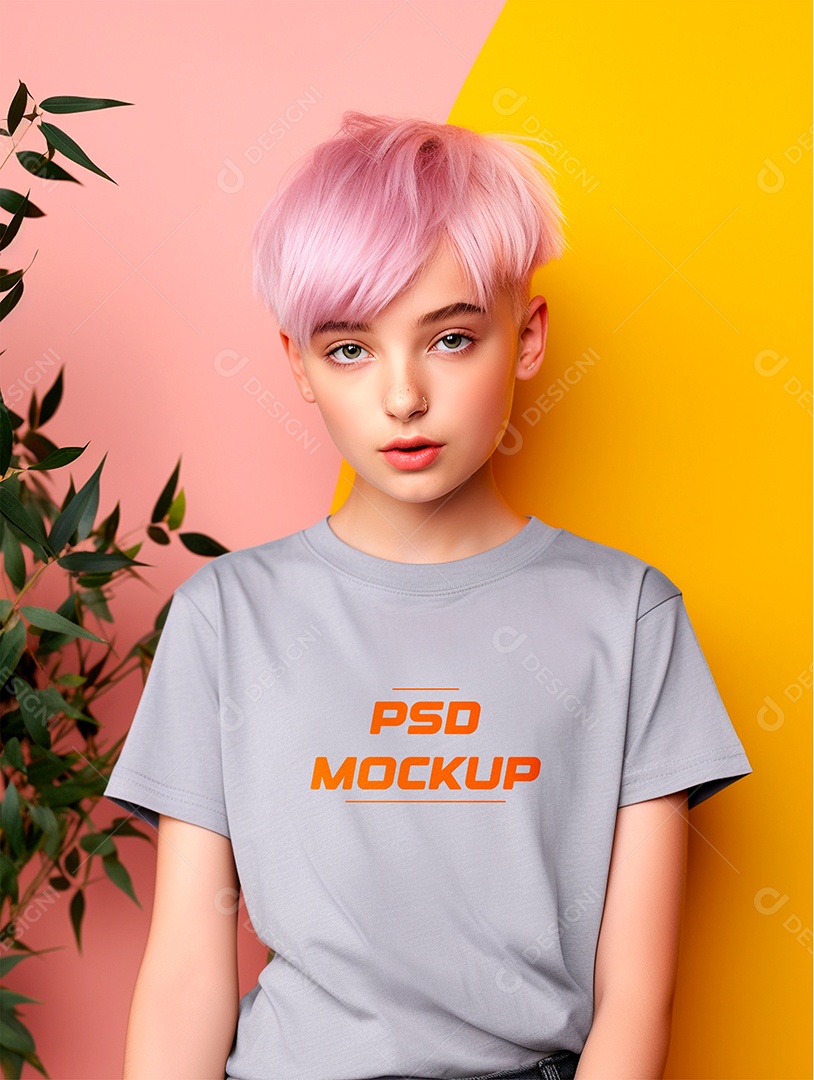 Mockup Camiseta Cinza Infantil PSD Editável