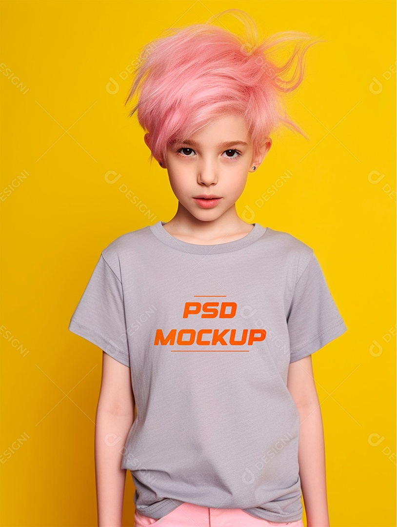 Mockup Camiseta Cinza Infantil PSD Editável