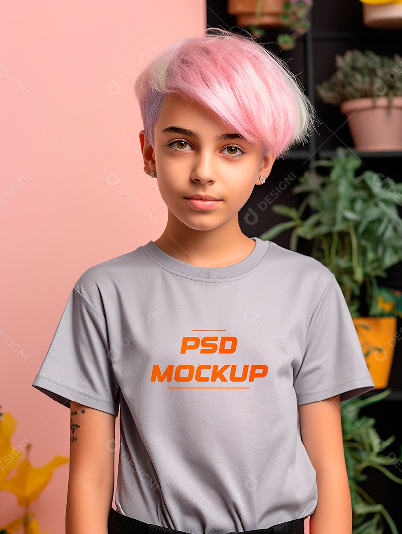Mockup Camiseta Cinza Infantil PSD Editável