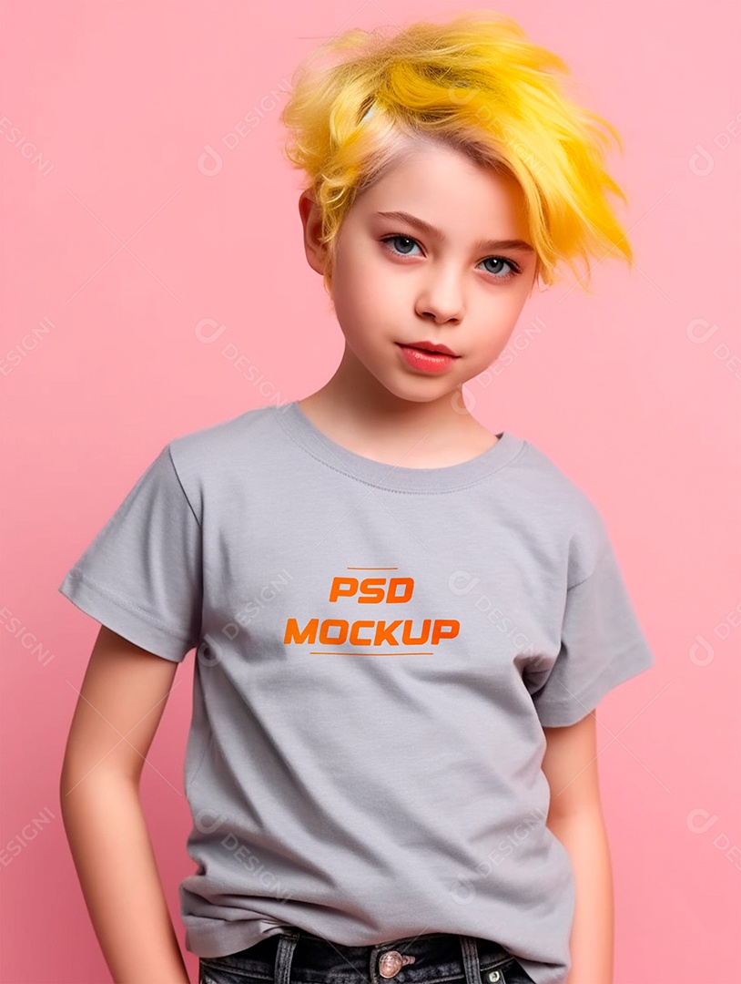 Mockup Camiseta Cinza Infantil PSD Editável