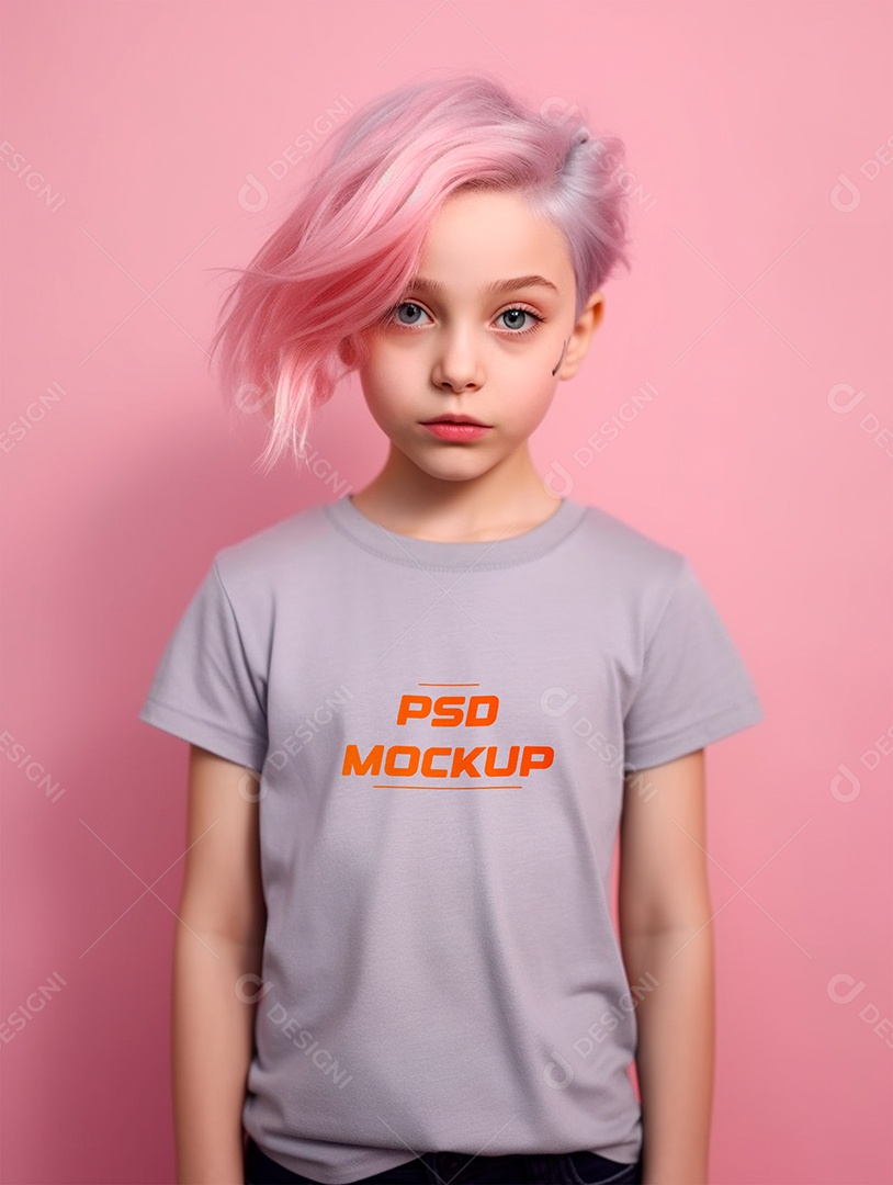 Mockup Camiseta Cinza Infantil PSD Editável