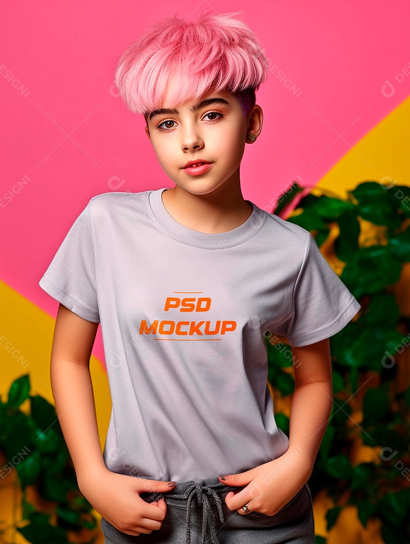 Mockup Camiseta Cinza Infantil PSD Editável