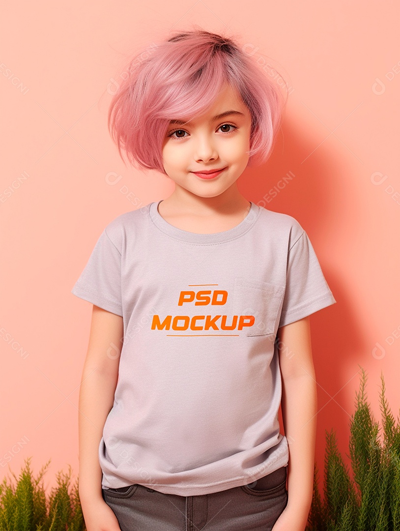 Mockup Camiseta Cinza Infantil PSD Editável