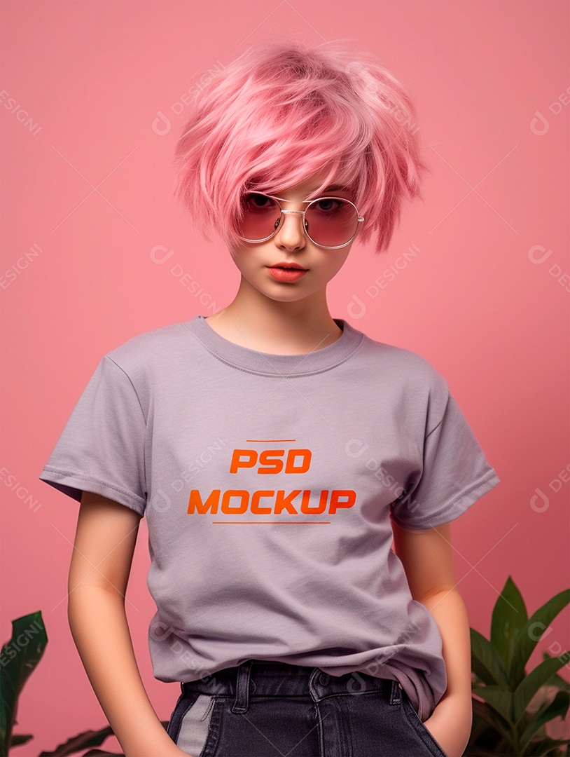 Mockup Camiseta Cinza Infantil PSD Editável
