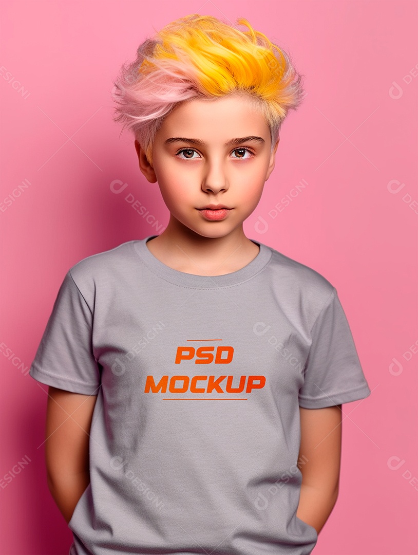 Mockup Camiseta Cinza Infantil PSD Editável