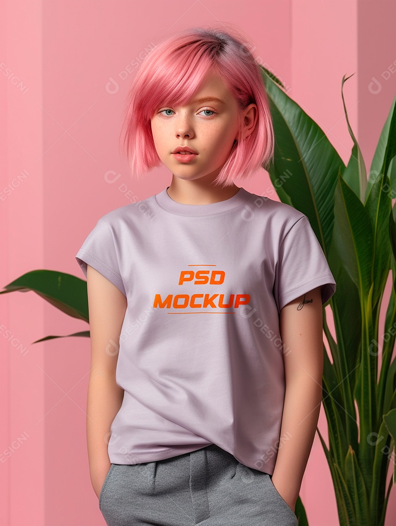 Mockup Camiseta Cinza Infantil PSD Editável