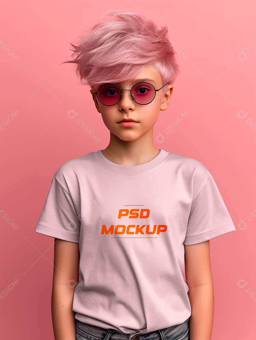 Mockup Camiseta Cinza Infantil PSD Editável