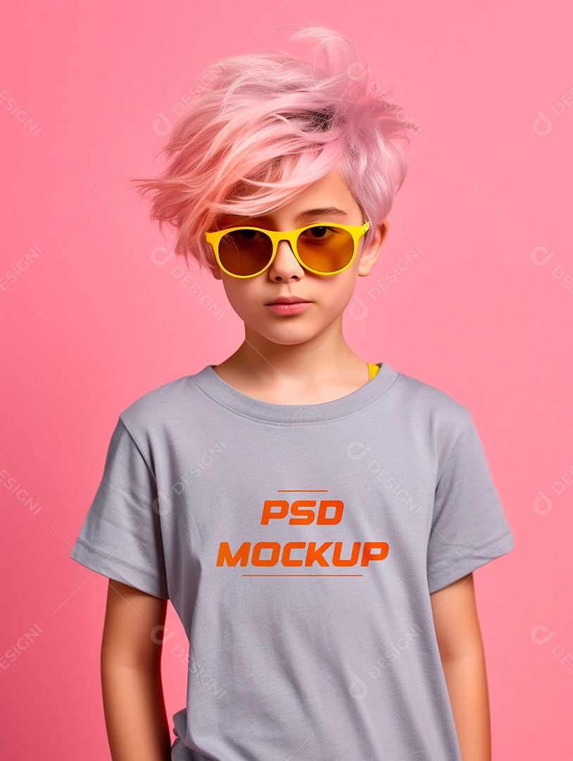 Mockup Camiseta Cinza Infantil PSD Editável