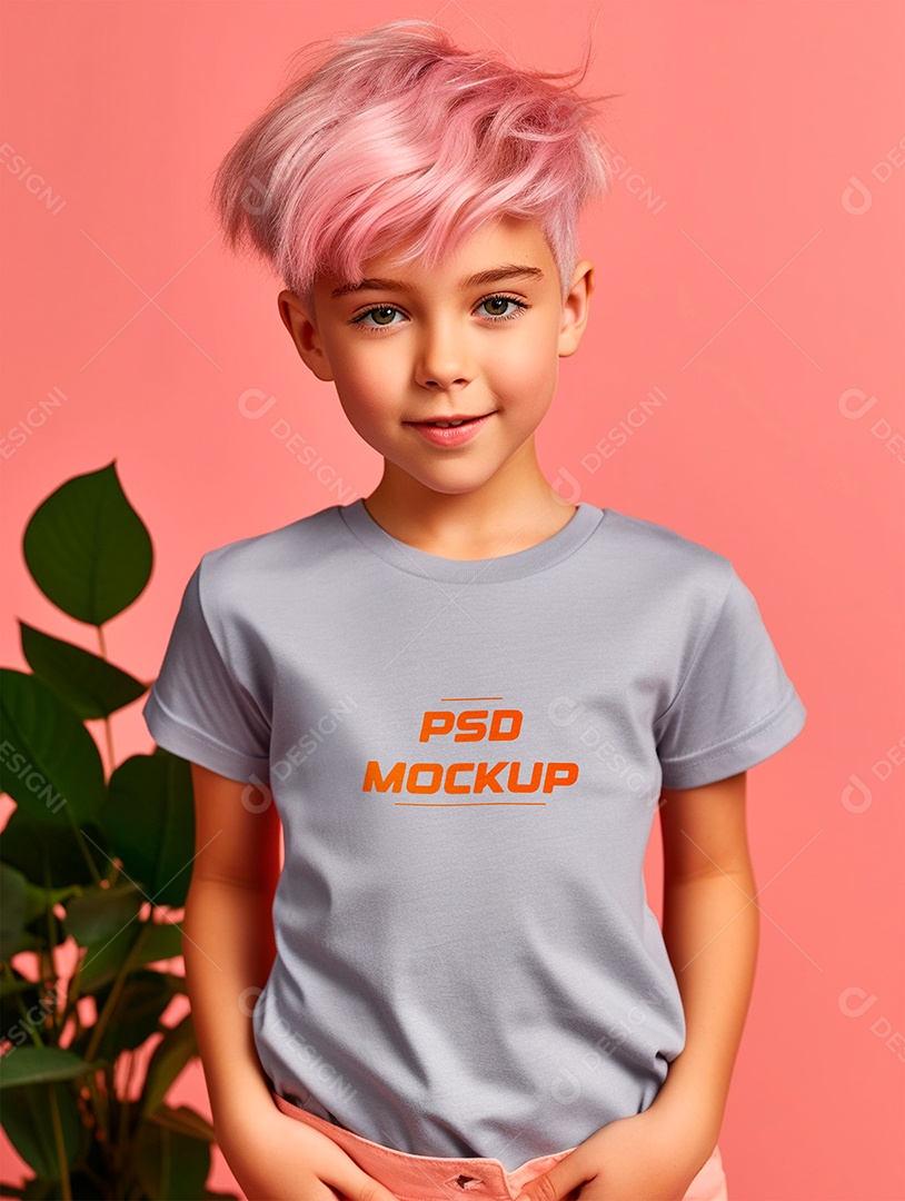 Mockup Camiseta Cinza Infantil PSD Editável