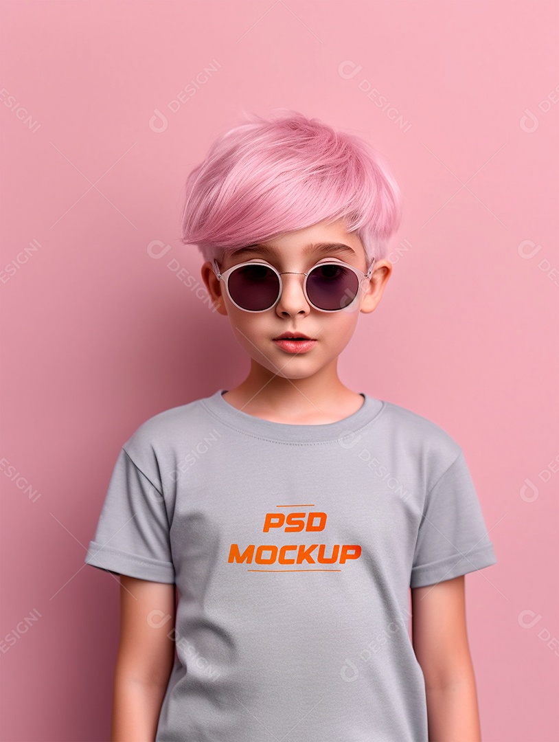Mockup Camiseta Cinza Infantil PSD Editável