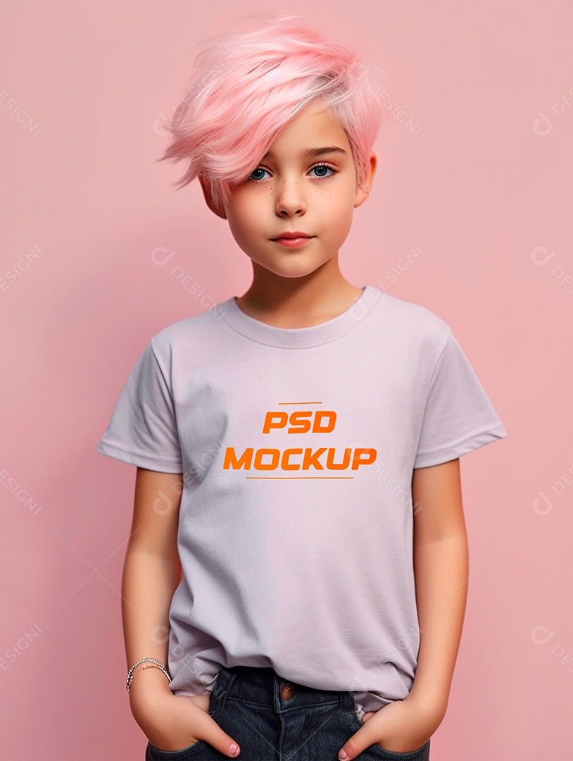 Mockup Camiseta Cinza Infantil PSD Editável